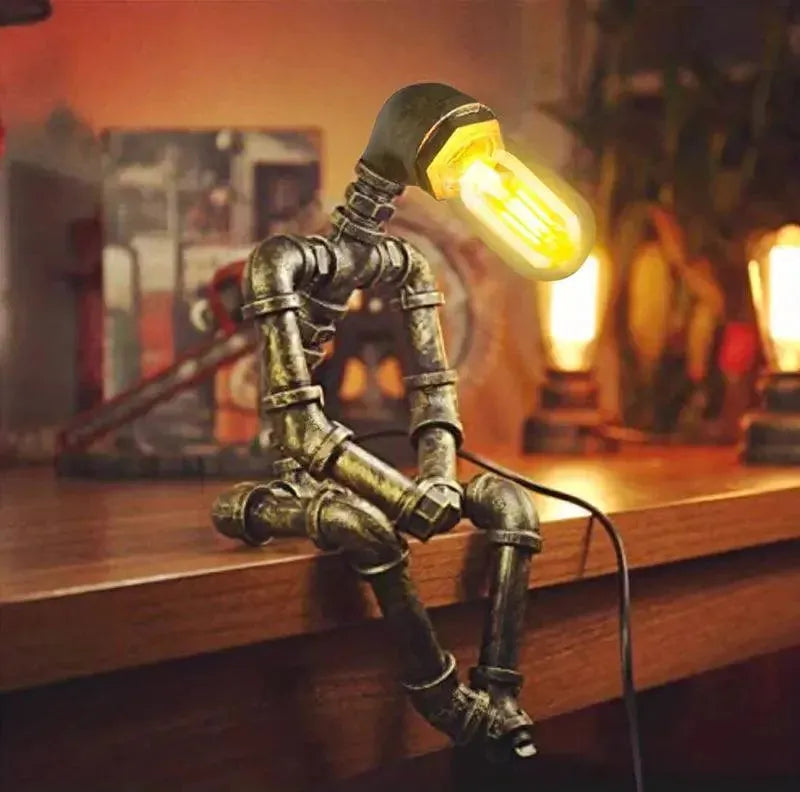 Industrial - Look Night Lamps with Exposed BulbsWaterproof Night Lamps for Bathroom or Outdoor UseUnique Robot-Shaped Steampunk Desk Lamp