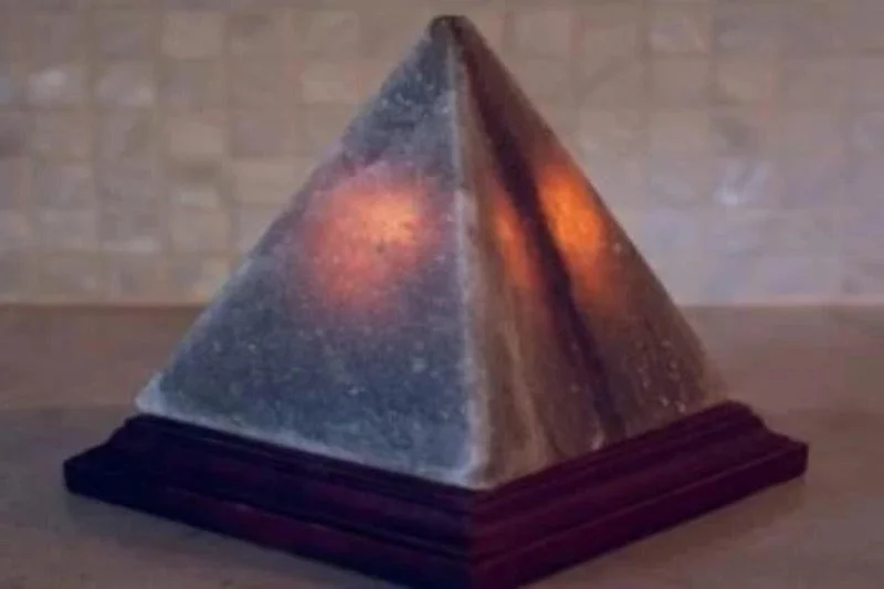 Salt Lamps with a Wooden Base for a Rustic and Natural AestheticGrey Pyramid Lamp