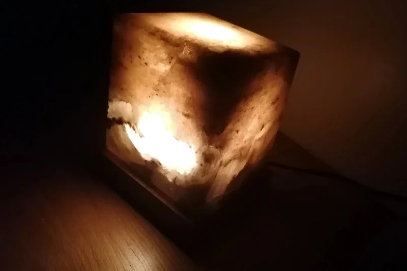 Salt Lamps with a Wooden Base for a Rustic and Natural AestheticCube Salt lamp