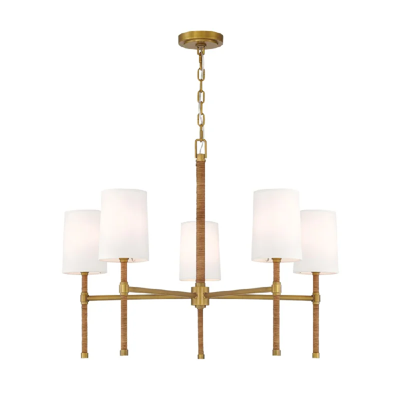 Rustic Wood Chandeliers for Country - Style HousesChandelier with Adjustable Hanging Height for Different Ceiling HeightsHampton 5 Light Chandelier - Aged Brass