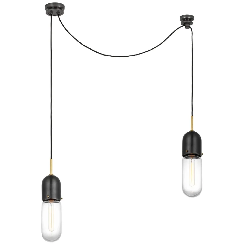 Industrial Style Ceiling Lights with Exposed Bulbs and Metal CagesColored Glass Chandeliers in Blue for a Calming AmbianceJunio LED Pendant