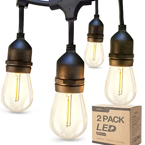 Outdoor String Lights with Weather - Resistant Materials for Patio and Garden Useaddlon 96FT(48FT*2) LED Outdoor String Lights with Edison Shatterproof Bulbs Commercial Grade Dimmable Patio Cafe Light, UL Listed Weatherproof Strand 30 Hanging Sockets for Bistro Backyard