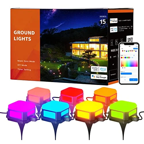 String Lights with a Dimmable Feature for Customizable Lighting Intensityaddlon Outdoor Ground Lights, 48ft Multicolor Smart Pathway Lights, 15Pack IP65 Waterproof Smart Landscape Lighting, App Control Walkway Lights with 8 Scene Modes Patio Light for Yard Garden