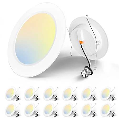 Recessed Lights with Long  Lasting Bulbs for Low Maintenance12/20 Pack 5/6 Inch Plastic Flat Panel Led Retrofit Can Lights, 5CCT 2700K/3000K/4000K/5000K/6000K,12W, 1050LM