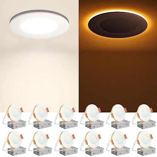 IC - Rated Recessed Lights for Insulated Ceilings1/6/12/20 Pack 3/4/6/8 Inch White Canless Recessed Lighting With Night Light, 5CCT, 2700K/3000K/3500K/4000K/5000K