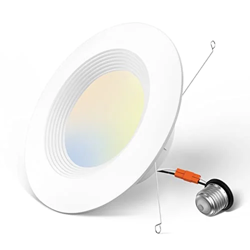 Recessed Lights with Quick  Connect Wiring for Faster InstallationSelective Quantity 4/5/6 Inch White Baffle Led Retrofit Recessed Can Lights, 5CCT, 2700K/3000K/4000K/5000K/6000K