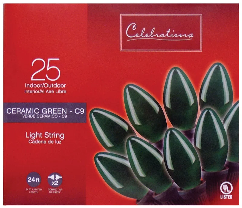 String Lights with a Water - Resistant Design for Poolside and Beach DecorCelebrations  Incandescent  Green  25 count String Lights  24 ft.