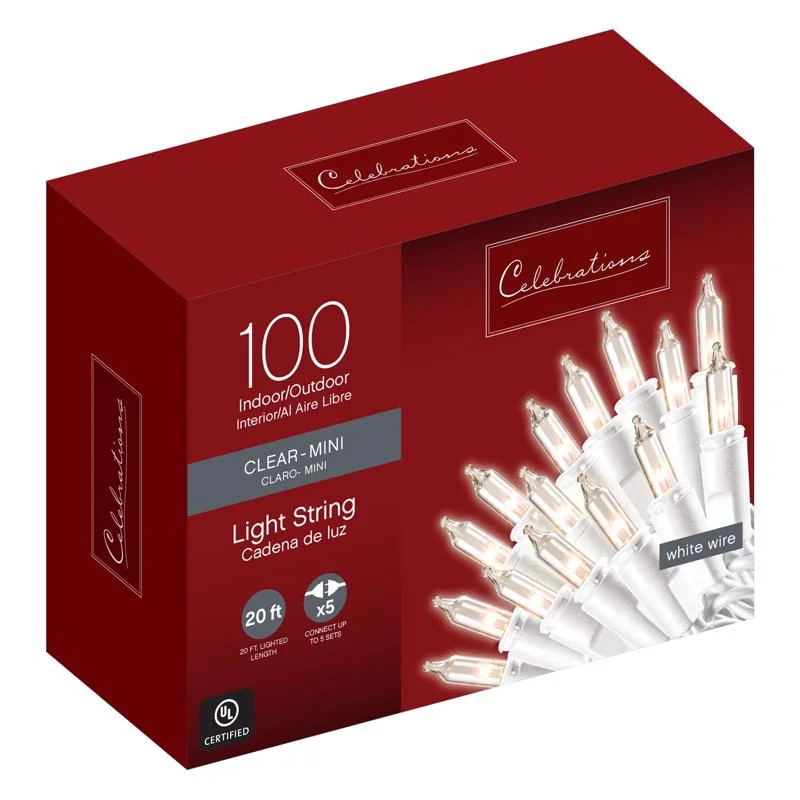 String Lights with a Warm White Glow for a Cozy and Inviting AmbianceCelebrations Red Incandescent Mini Clear 100 ct String Christmas Lights 20 ft.