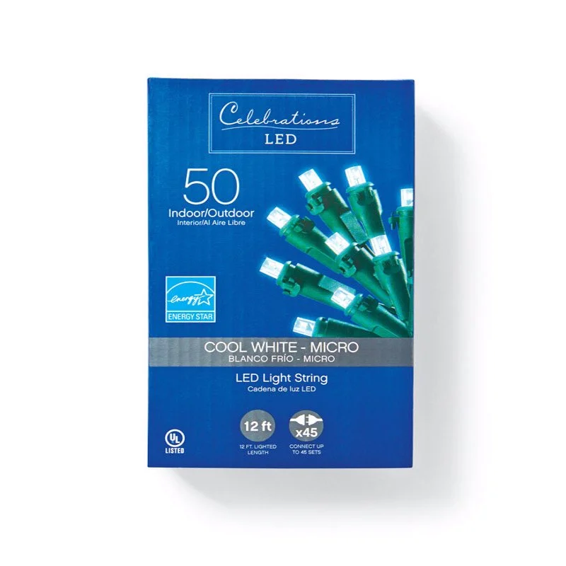 String Lights with a Water - Resistant Design for Poolside and Beach DecorCelebrations LED Micro Cool White 50 ct String Christmas Lights 12 ft.