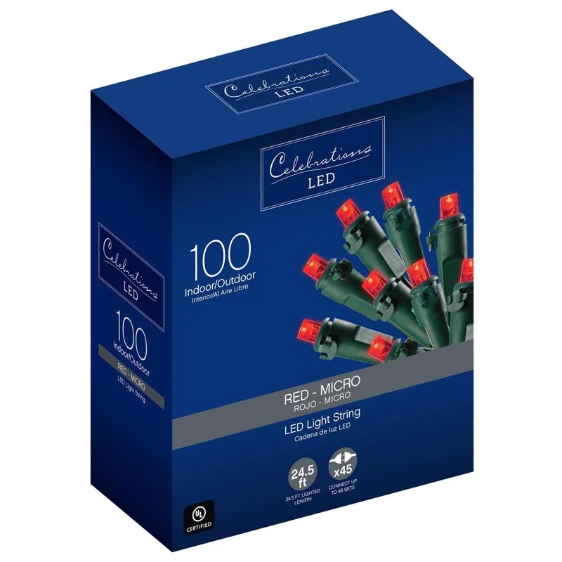 String Lights with a Warm White Glow for a Cozy and Inviting AmbianceCelebrations Blue LED Micro/5mm Red 100 ct String Christmas Lights 24.5 ft.