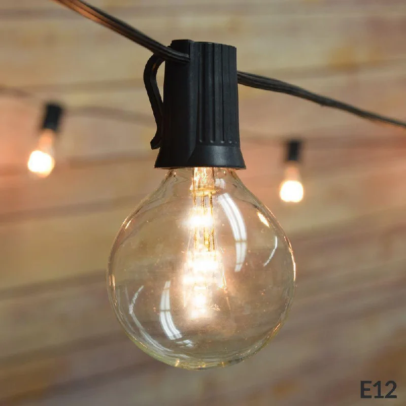 String Lights with a Vintage - Style Bulb for a Nostalgic Look51 FT Shatterproof Light Bulb LED Outdoor Patio String Light Set, 50 Socket E12 C7 Base, Black Cord