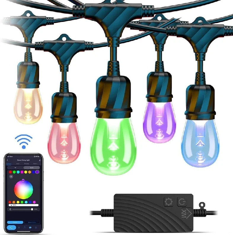 String Lights with a Dimmable Feature for Customizable Lighting IntensitySLR100 LED RGBW Smart Bistro String Lights Color Changing Outdoor Weatherproof 12V Edison Bulbs