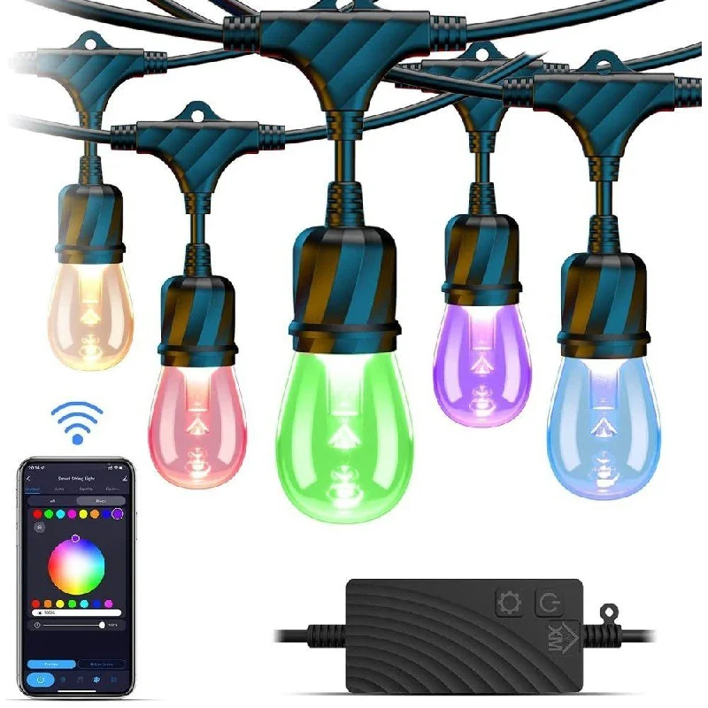 String Lights with a Water - Resistant Design for Poolside and Beach DecorSLR100 LED RGBCW Smart Bistro String Lights Color Changing Outdoor Weatherproof 12V Edison Bulbs