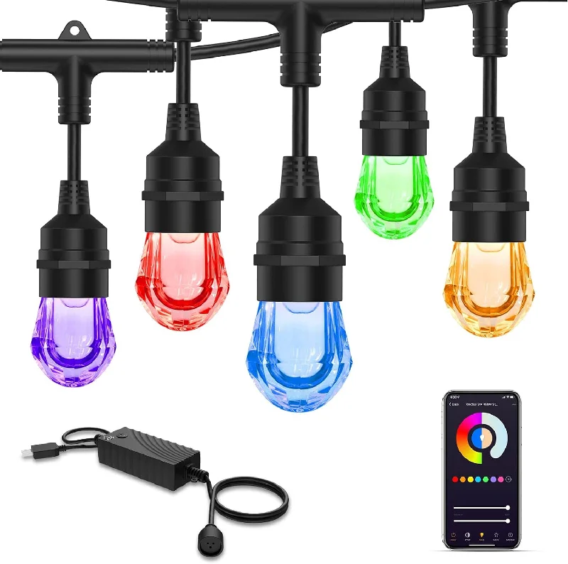 String Lights with a Water - Resistant Design for Poolside and Beach DecorSLR102 LED RGBW Smart Bistro Acrylic String Lights Color Changing Outdoor Weatherproof 12V Edison Bulbs