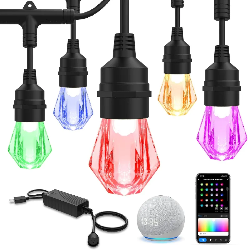 String Lights with a Timer Function for Automatic On/OffSLR103 LED RGBWIC Smart Bistro Acrylic String Lights Color Changing Outdoor Weatherproof 24V Edison Bulbs